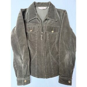 At Last New York Women Olive Corduroy Full Zip Jacket Utility Trucker Small